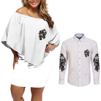Love Me Like My Demons Do Skull Couples Matching Off Shoulder Short Dress and Long Sleeve Button Shirt - Wonder Print Shop