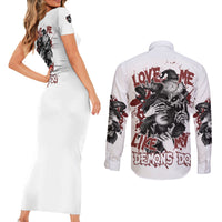 Love Me Like My Demons Do Skull Couples Matching Short Sleeve Bodycon Dress and Long Sleeve Button Shirt - Wonder Print Shop