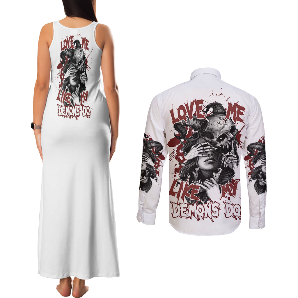 Love Me Like My Demons Do Skull Couples Matching Tank Maxi Dress and Long Sleeve Button Shirt - Wonder Print Shop