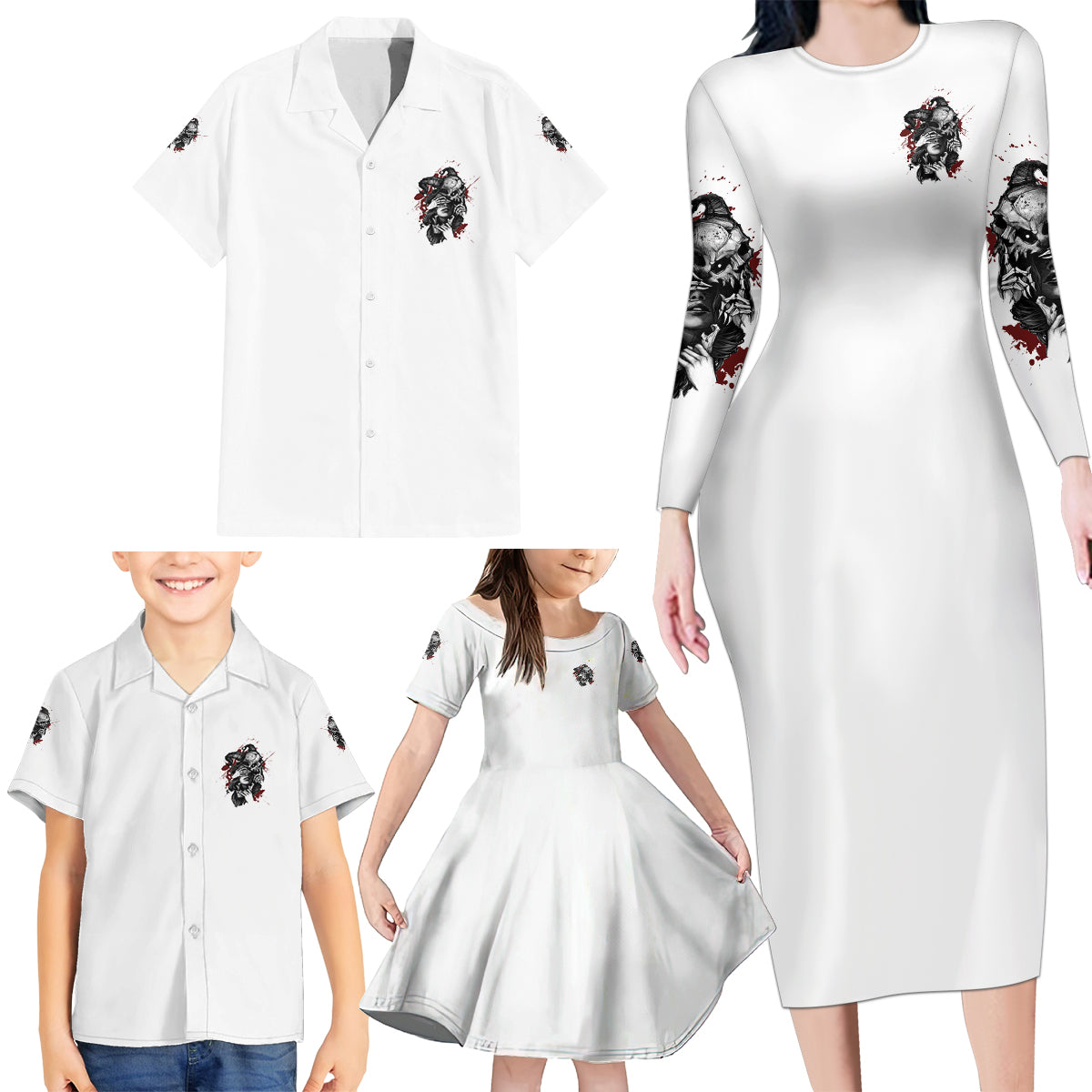 Love Me Like My Demons Do Skull Family Matching Long Sleeve Bodycon Dress and Hawaiian Shirt - Wonder Print Shop