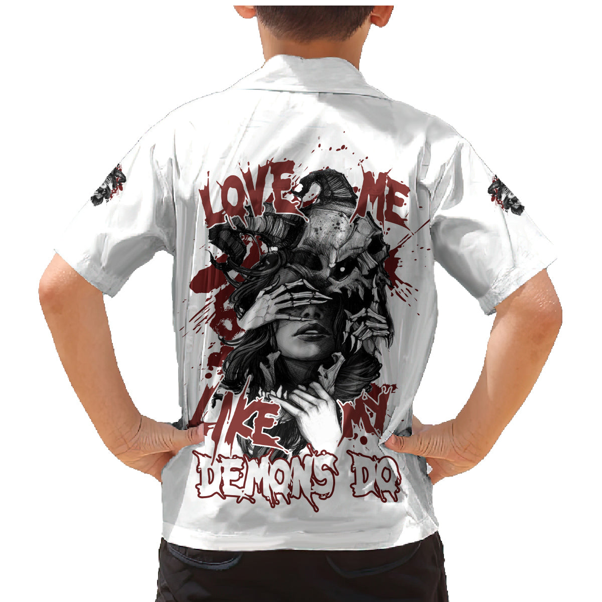 Love Me Like My Demons Do Skull Family Matching Mermaid Dress and Hawaiian Shirt - Wonder Print Shop