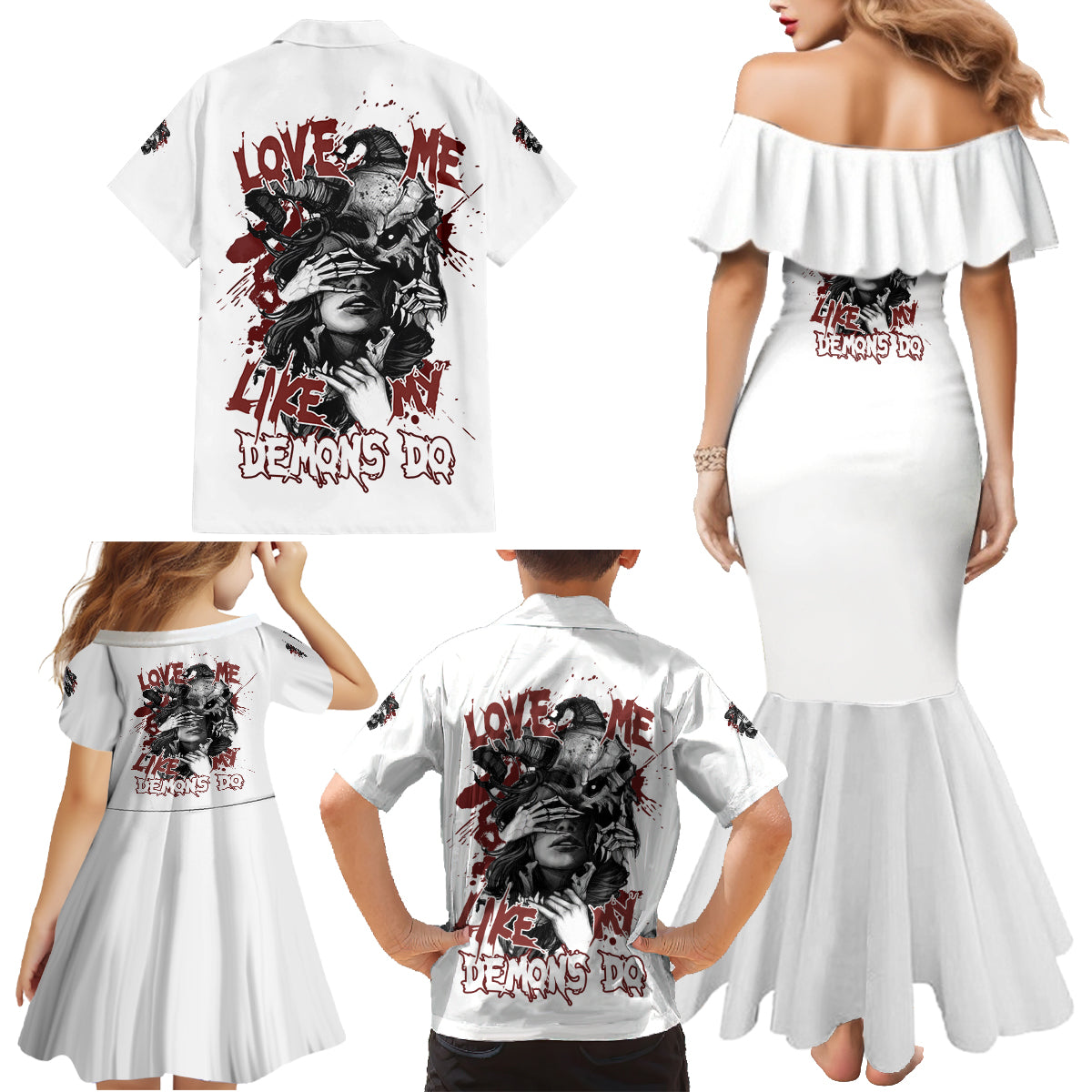 Love Me Like My Demons Do Skull Family Matching Mermaid Dress and Hawaiian Shirt - Wonder Print Shop