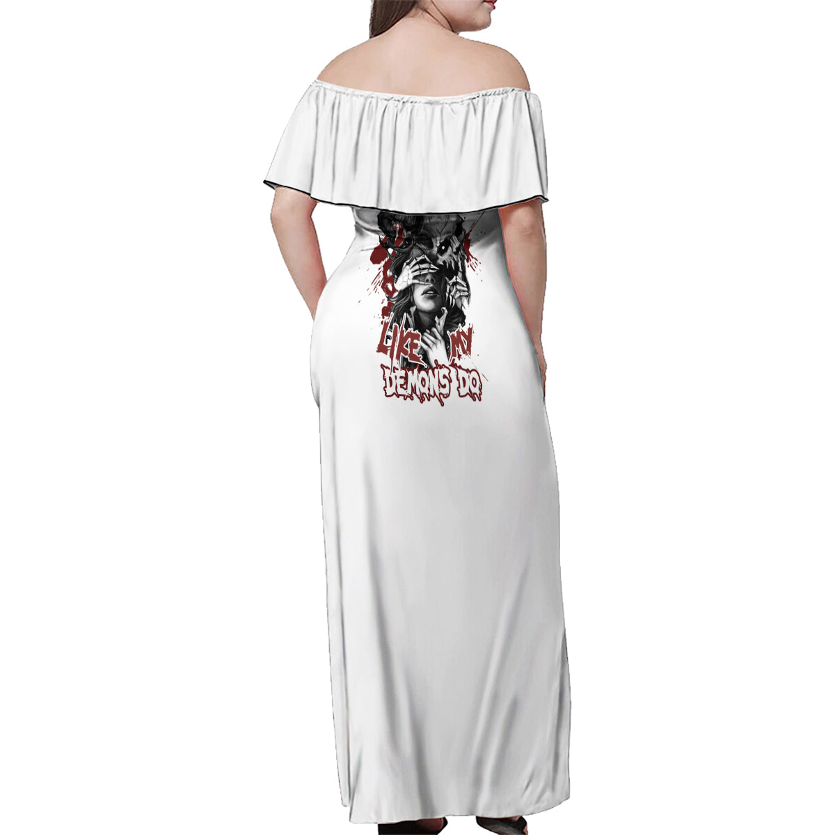 Love Me Like My Demons Do Skull Family Matching Off Shoulder Maxi Dress and Hawaiian Shirt - Wonder Print Shop