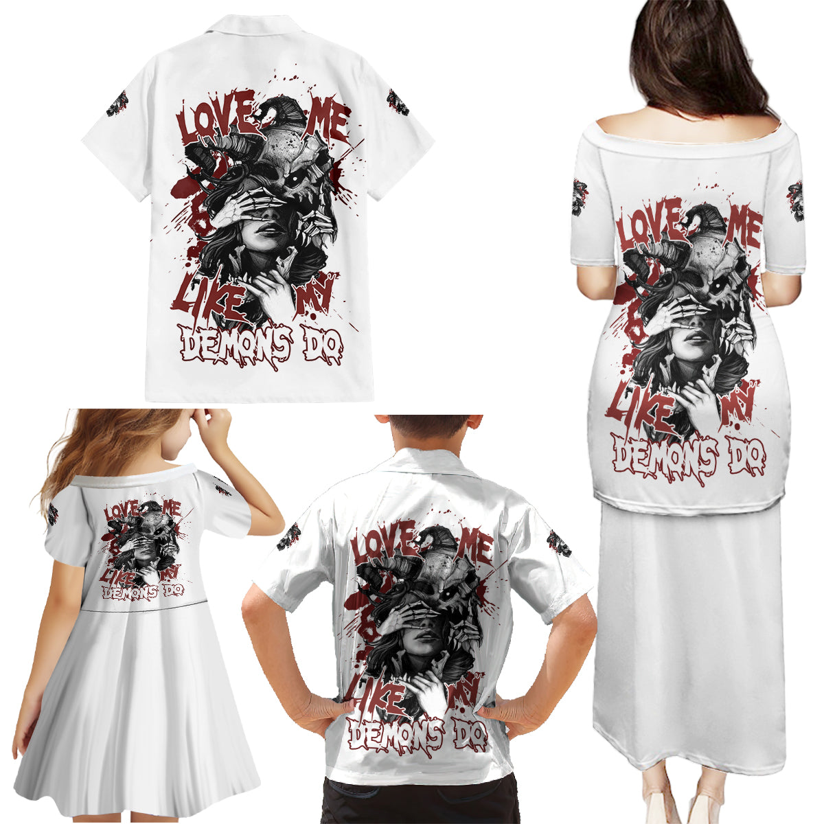 Love Me Like My Demons Do Skull Family Matching Puletasi Dress and Hawaiian Shirt - Wonder Print Shop