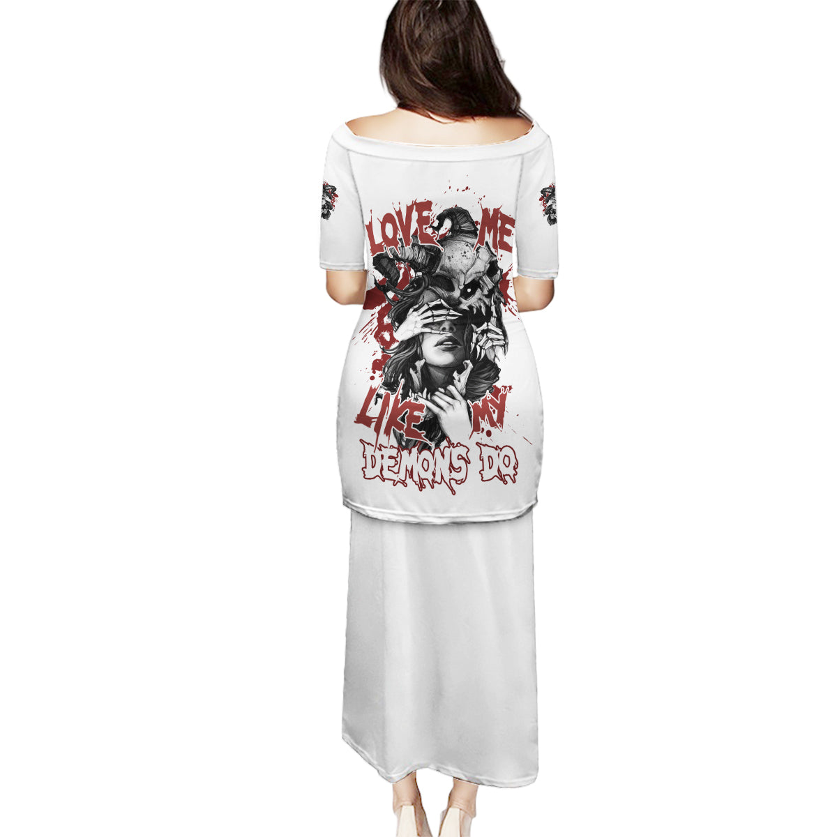 Love Me Like My Demons Do Skull Family Matching Puletasi Dress and Hawaiian Shirt - Wonder Print Shop