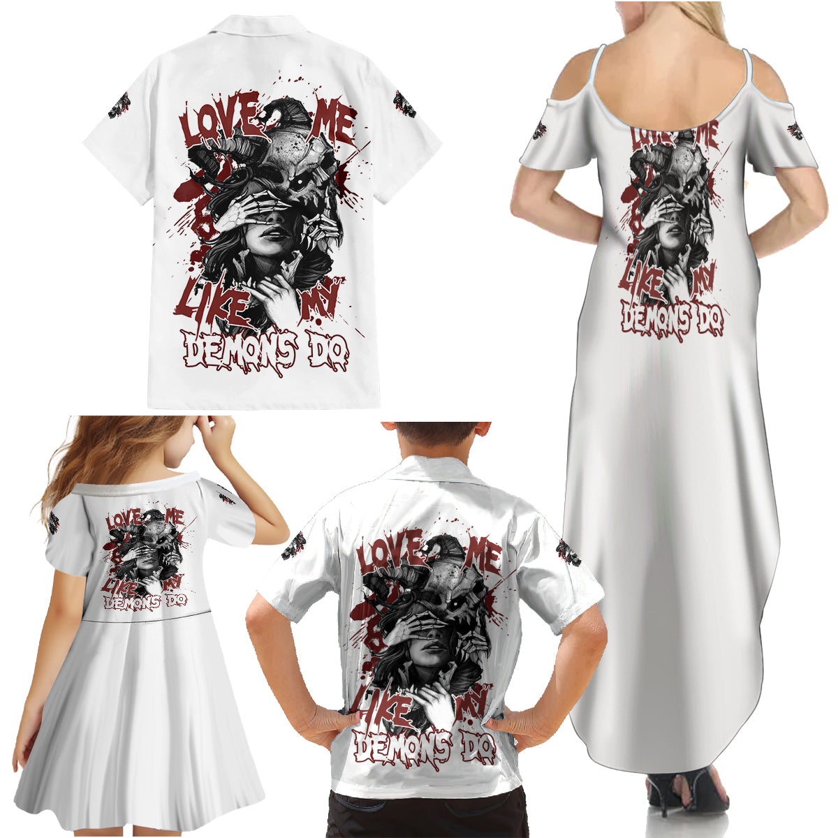 Love Me Like My Demons Do Skull Family Matching Summer Maxi Dress and Hawaiian Shirt - Wonder Print Shop