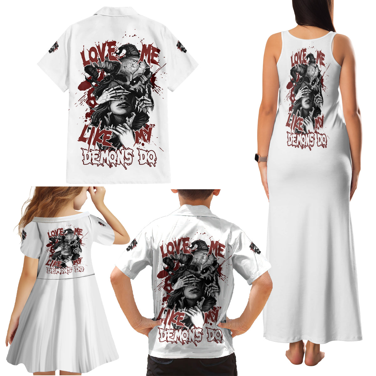 Love Me Like My Demons Do Skull Family Matching Tank Maxi Dress and Hawaiian Shirt - Wonder Print Shop