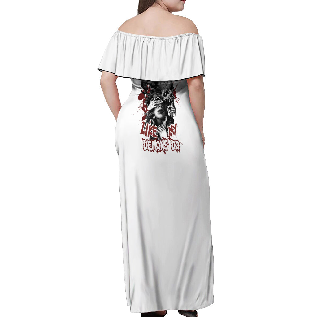 Love Me Like My Demons Do Skull Off Shoulder Maxi Dress - Wonder Print Shop