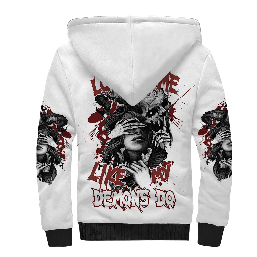 Love Me Like My Demons Do Skull Sherpa Hoodie - Wonder Print Shop