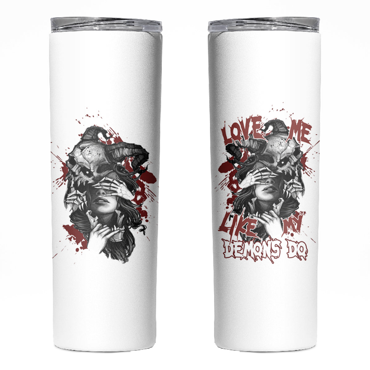Love Me Like My Demons Do Skull Skinny Tumbler - Wonder Print Shop