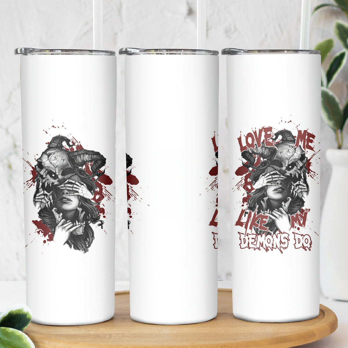 Love Me Like My Demons Do Skull Skinny Tumbler - Wonder Print Shop