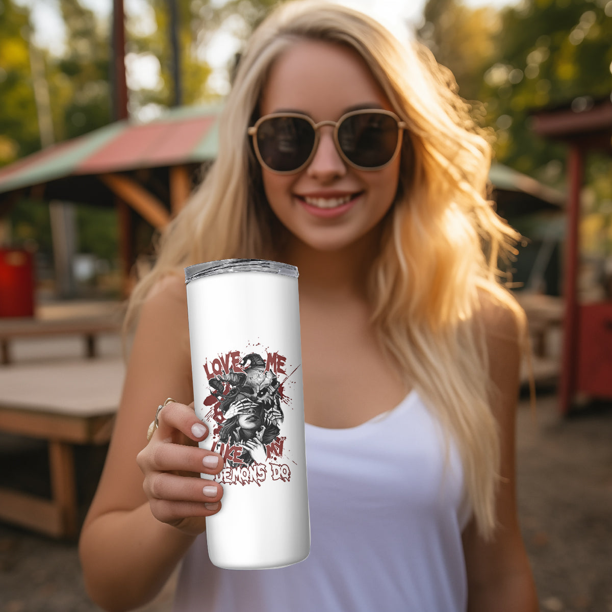 Love Me Like My Demons Do Skull Skinny Tumbler - Wonder Print Shop