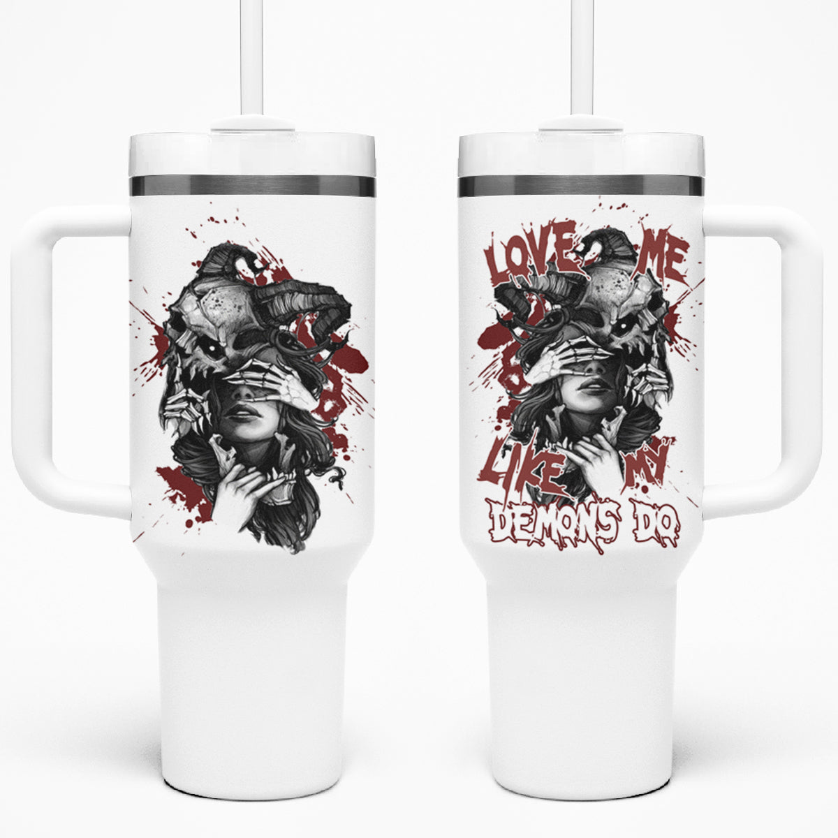 Love Me Like My Demons Do Skull Tumbler With Handle - Wonder Print Shop