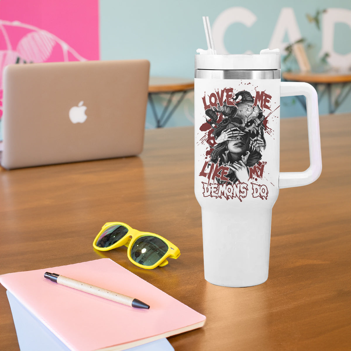 Love Me Like My Demons Do Skull Tumbler With Handle - Wonder Print Shop