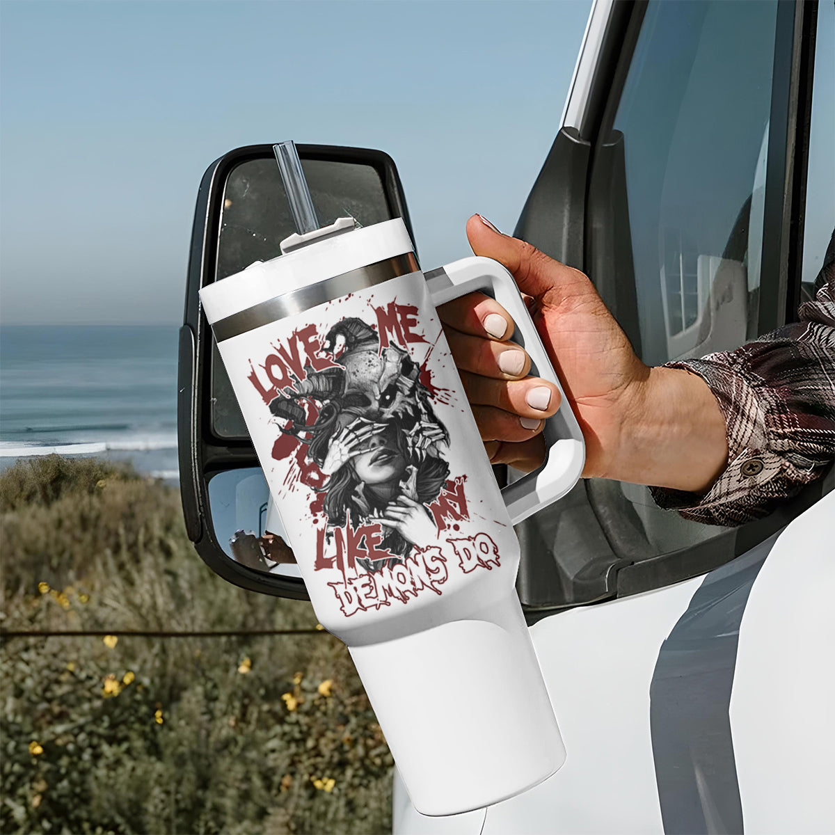 Love Me Like My Demons Do Skull Tumbler With Handle - Wonder Print Shop