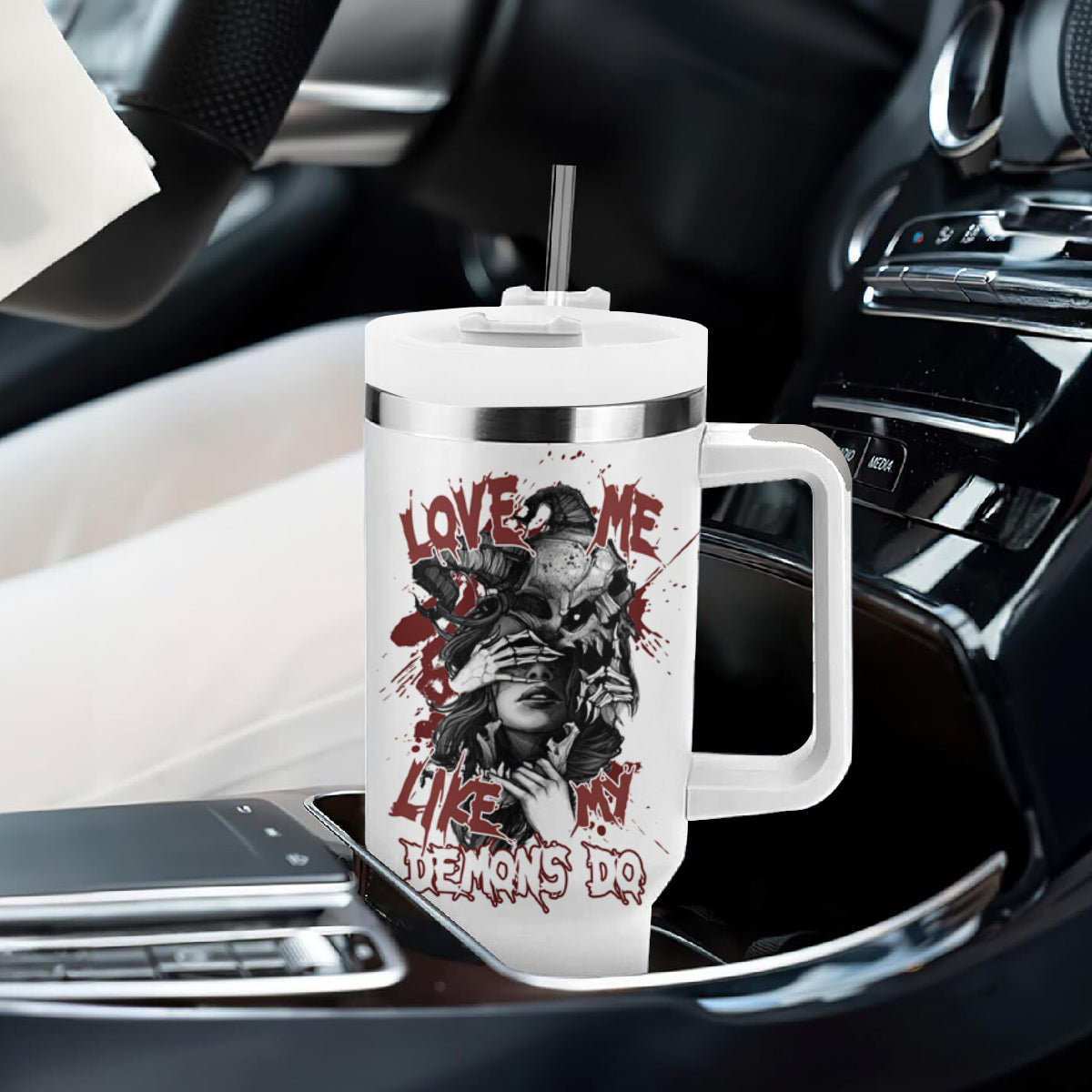Love Me Like My Demons Do Skull Tumbler With Handle - Wonder Print Shop