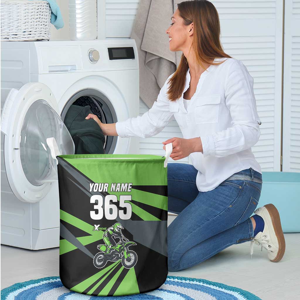 Custom Green Extreme Motocross Laundry Basket Dirt Bike Rider Design - Wonder Print Shop