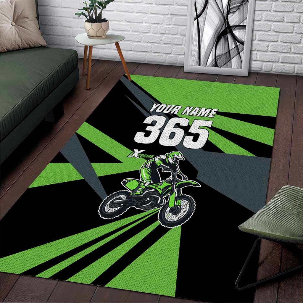 Custom Green Extreme Motocross Area Rug Dirt Bike Rider Design - Wonder Print Shop