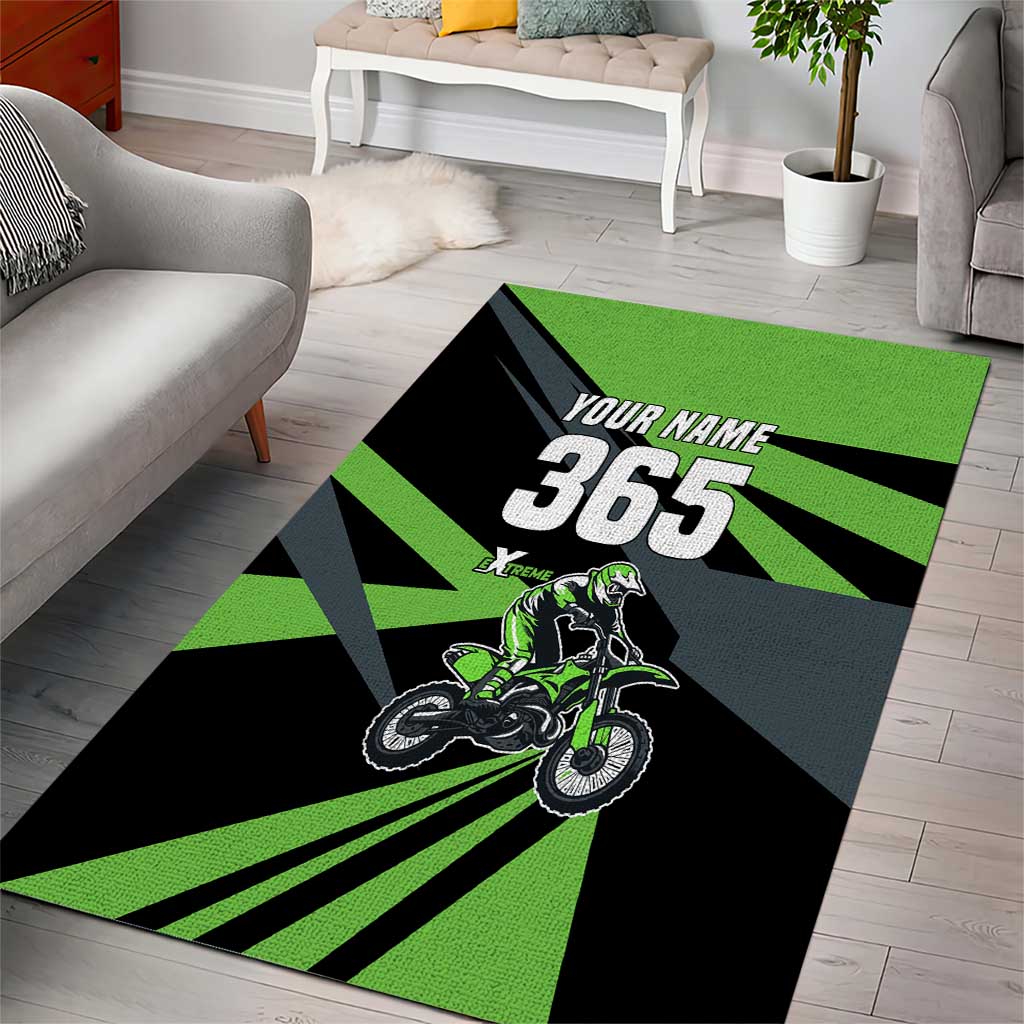 Custom Green Extreme Motocross Area Rug Dirt Bike Rider Design - Wonder Print Shop