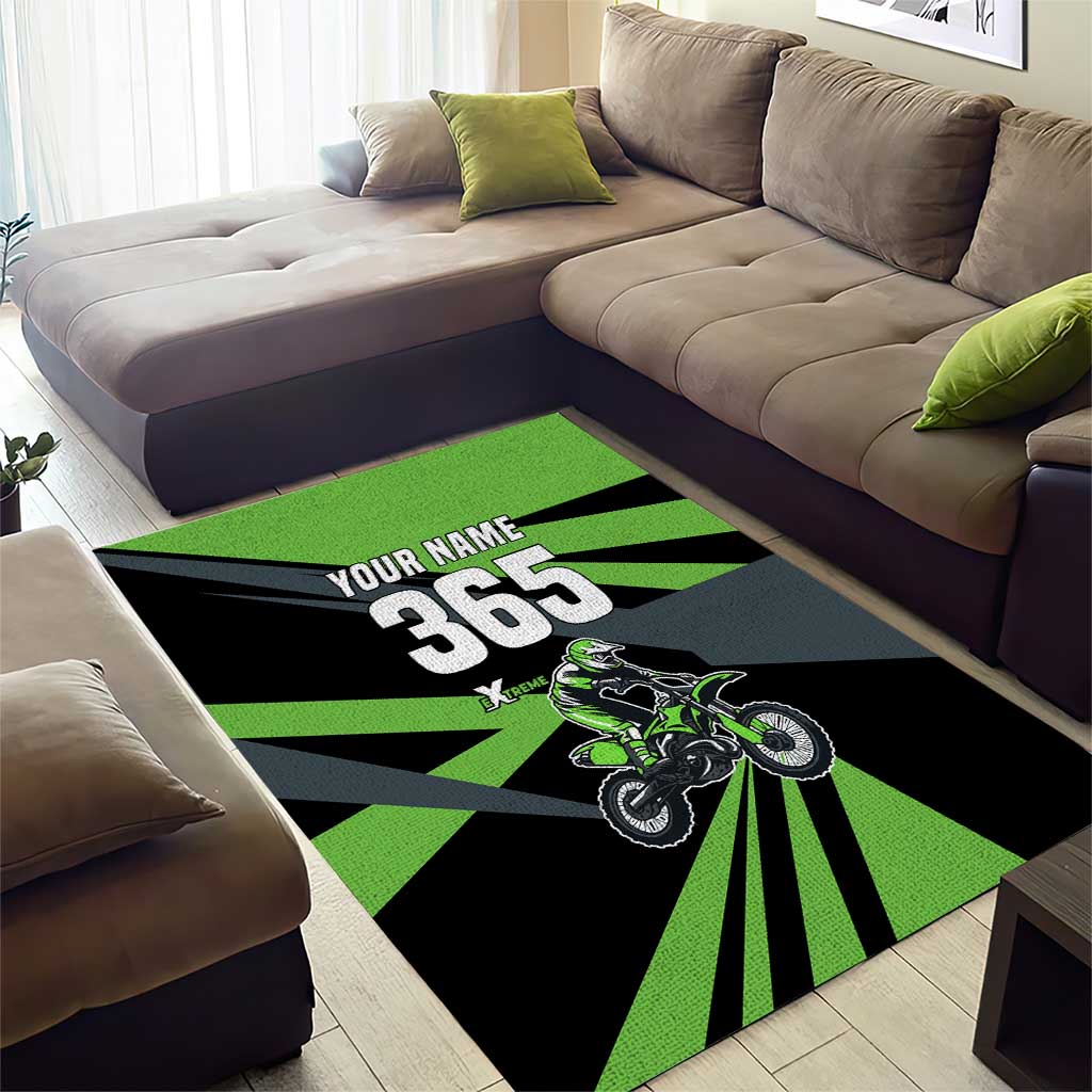 Custom Green Extreme Motocross Area Rug Dirt Bike Rider Design - Wonder Print Shop