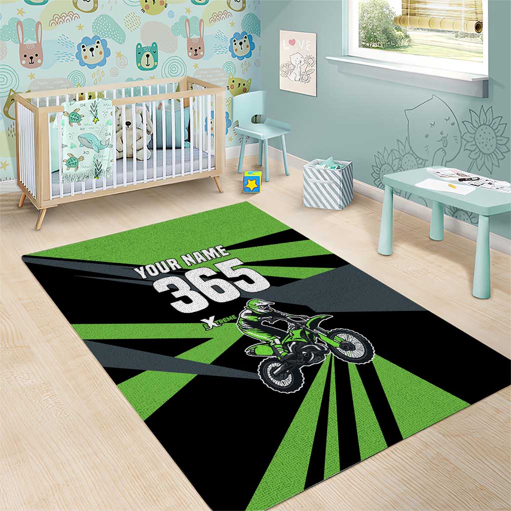 Custom Green Extreme Motocross Area Rug Dirt Bike Rider Design - Wonder Print Shop