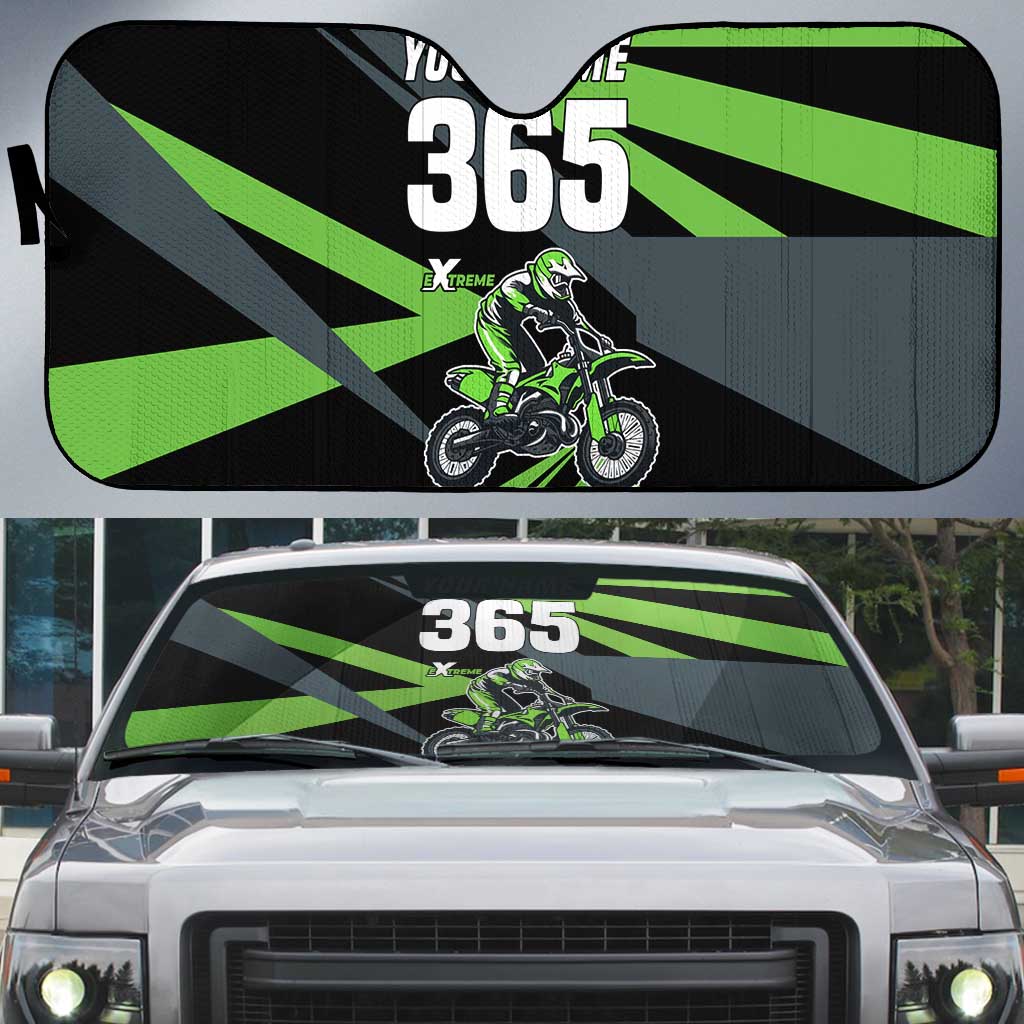 Custom Green Extreme Motocross Auto Sun Shade Dirt Bike Rider Design - Wonder Print Shop