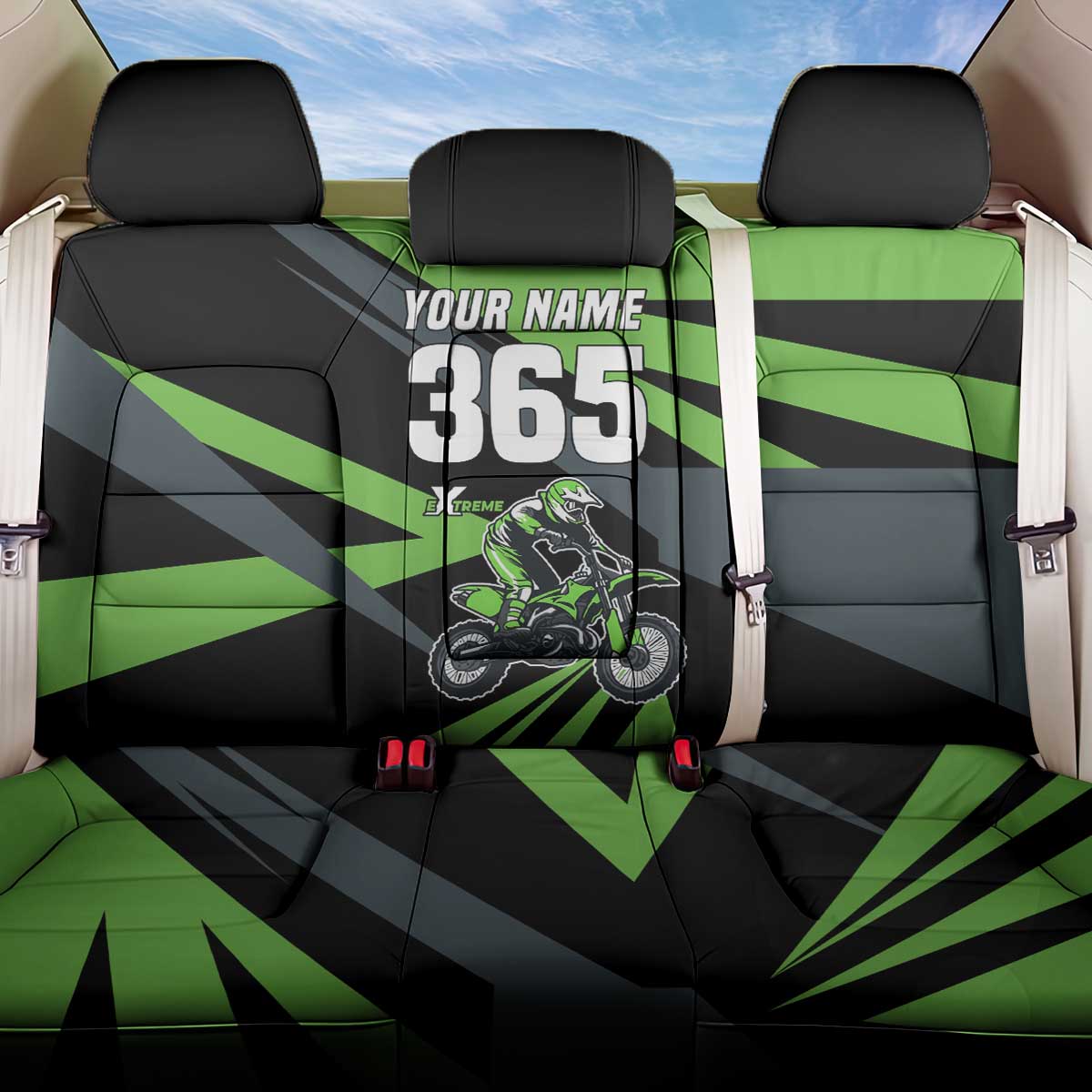 Custom Green Extreme Motocross Back Car Seat Cover Dirt Bike Rider Design - Wonder Print Shop