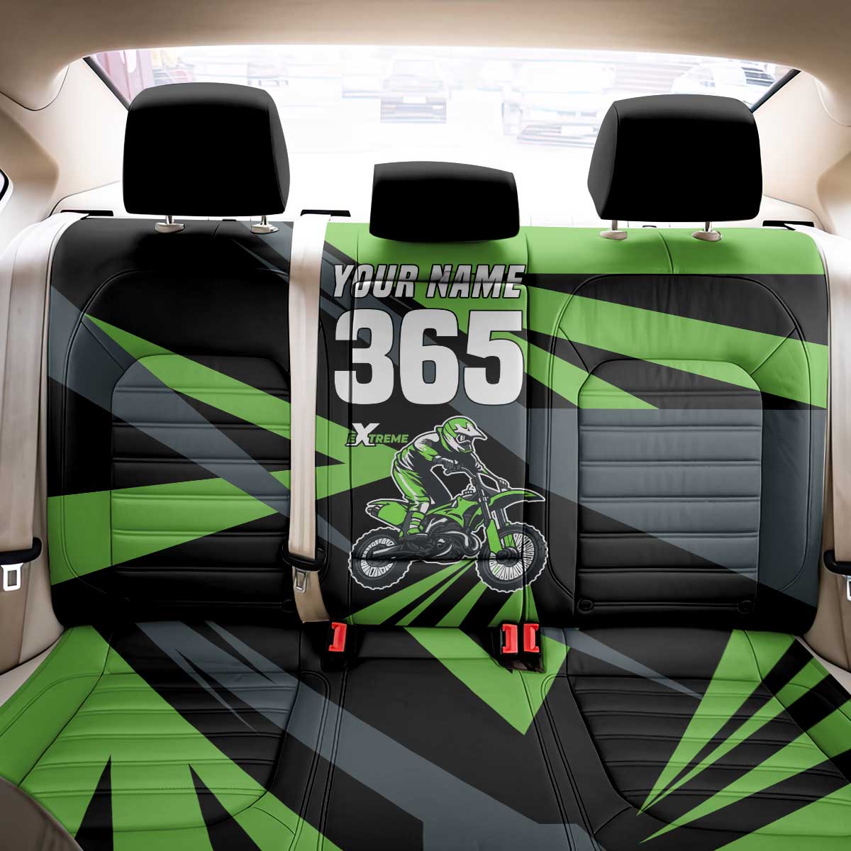 Custom Green Extreme Motocross Back Car Seat Cover Dirt Bike Rider Design - Wonder Print Shop