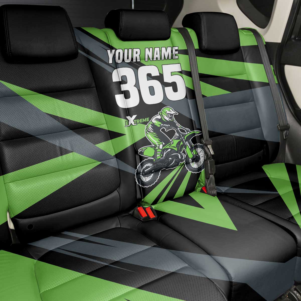 Custom Green Extreme Motocross Back Car Seat Cover Dirt Bike Rider Design - Wonder Print Shop