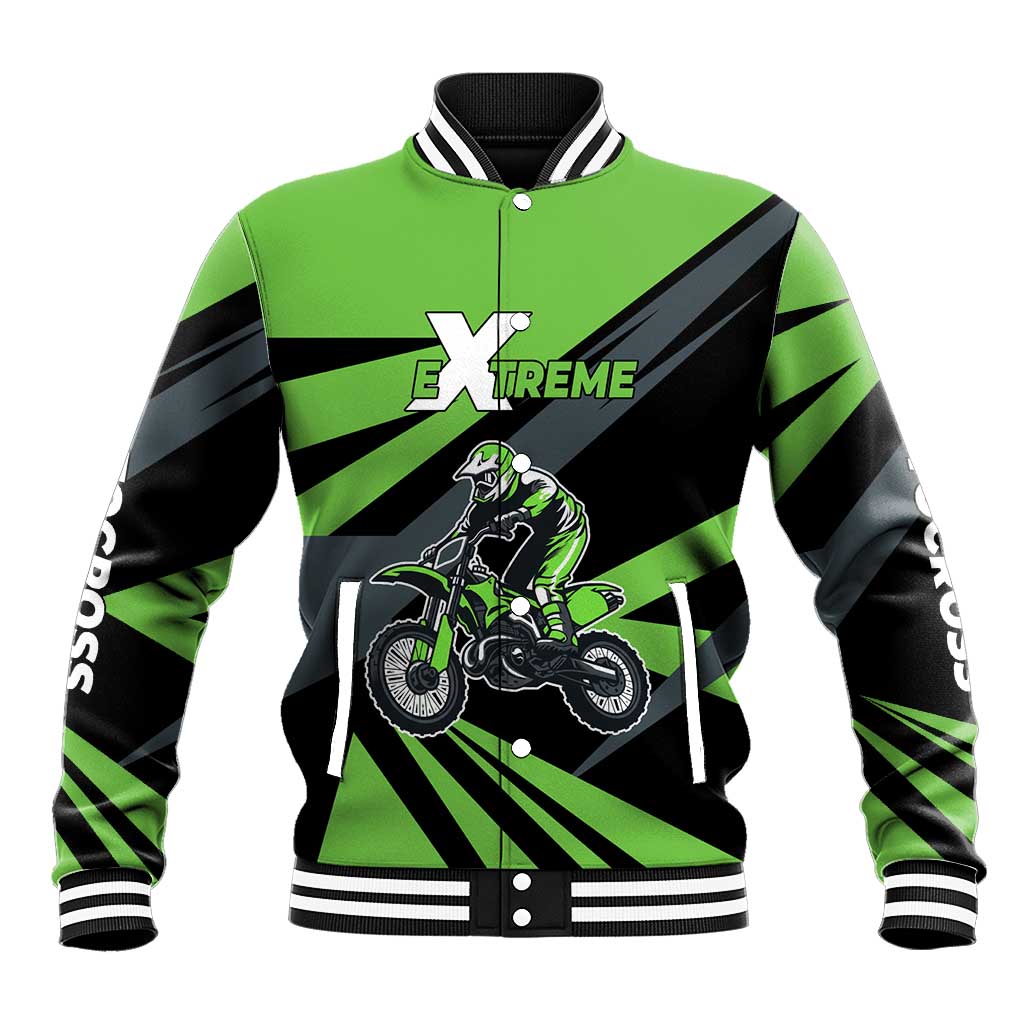 Custom Green Extreme Motocross Baseball Jacket Dirt Bike Rider Design - Wonder Print Shop