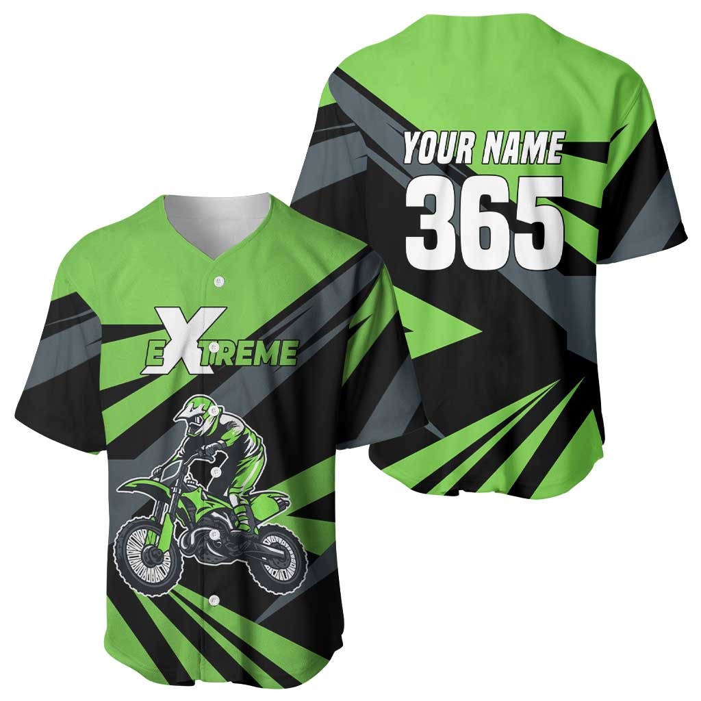 Custom Green Extreme Motocross Baseball Jersey Dirt Bike Rider Design - Wonder Print Shop