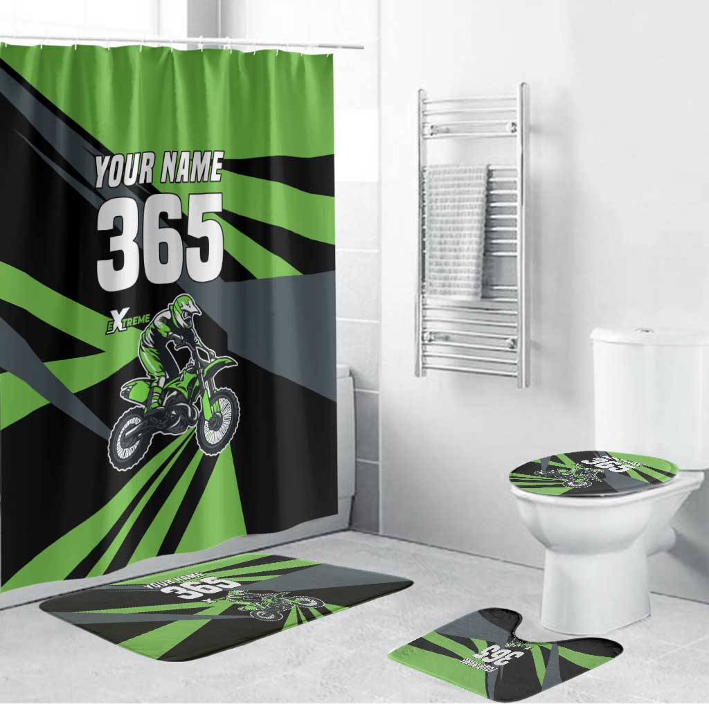 Custom Green Extreme Motocross Bathroom Set Dirt Bike Rider Design - Wonder Print Shop