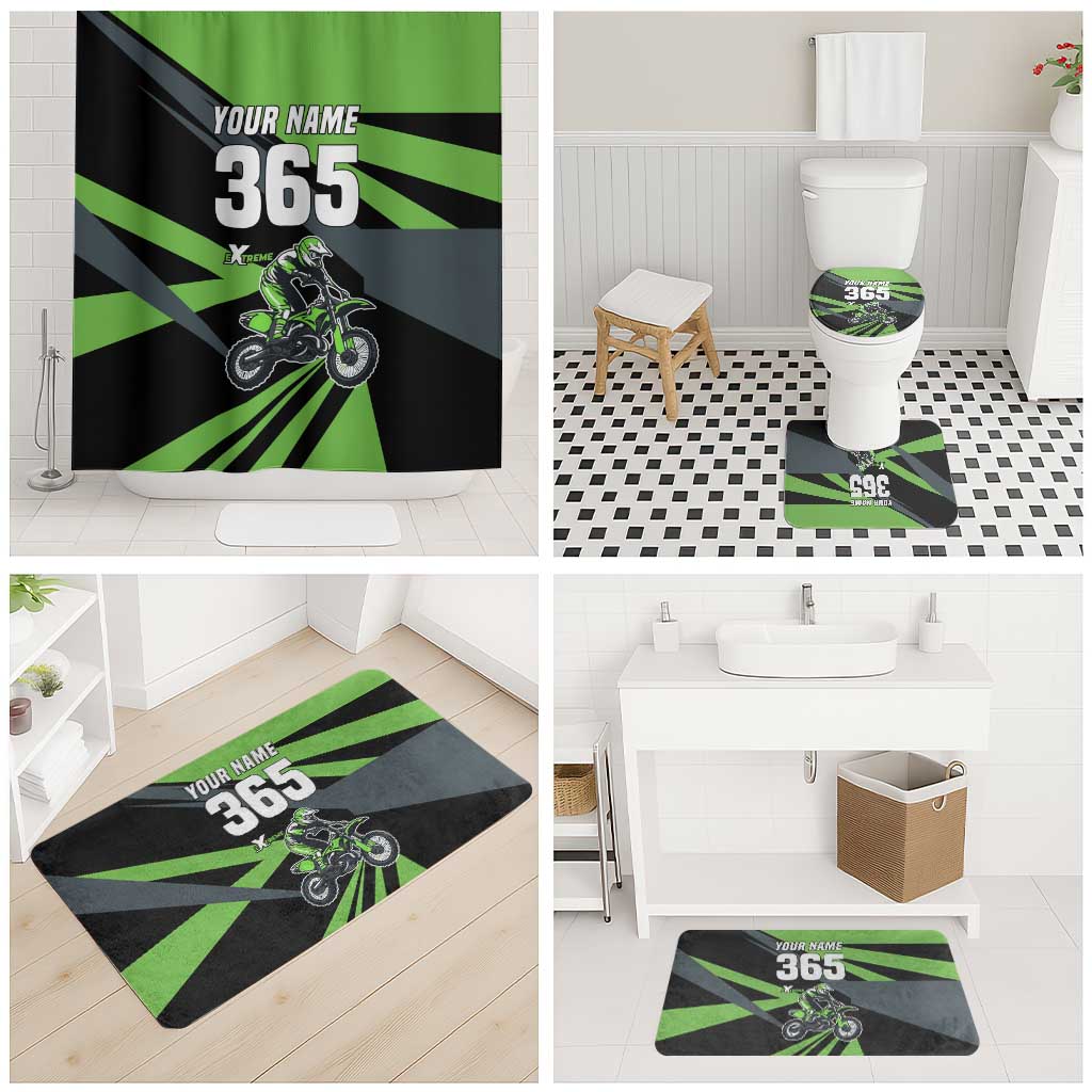Custom Green Extreme Motocross Bathroom Set Dirt Bike Rider Design - Wonder Print Shop