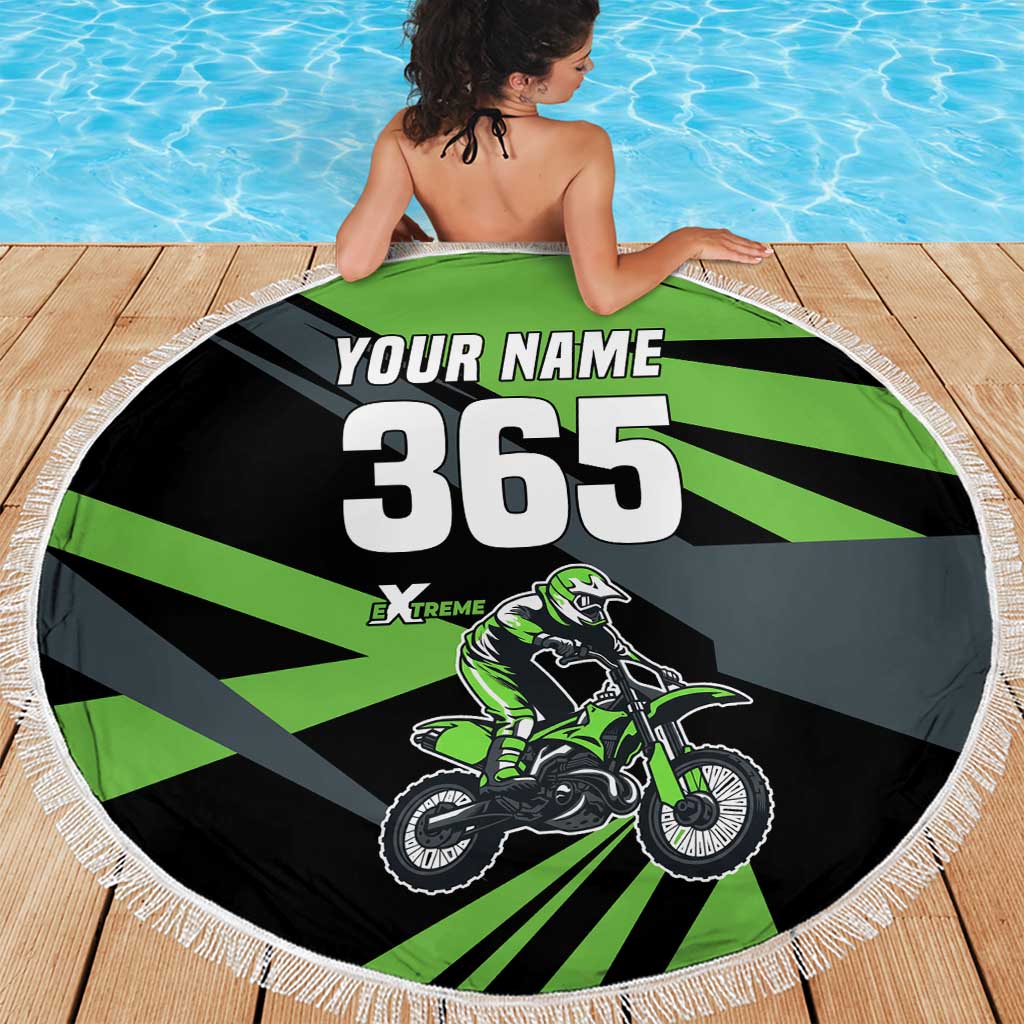 Custom Green Extreme Motocross Beach Blanket Dirt Bike Rider Design - Wonder Print Shop