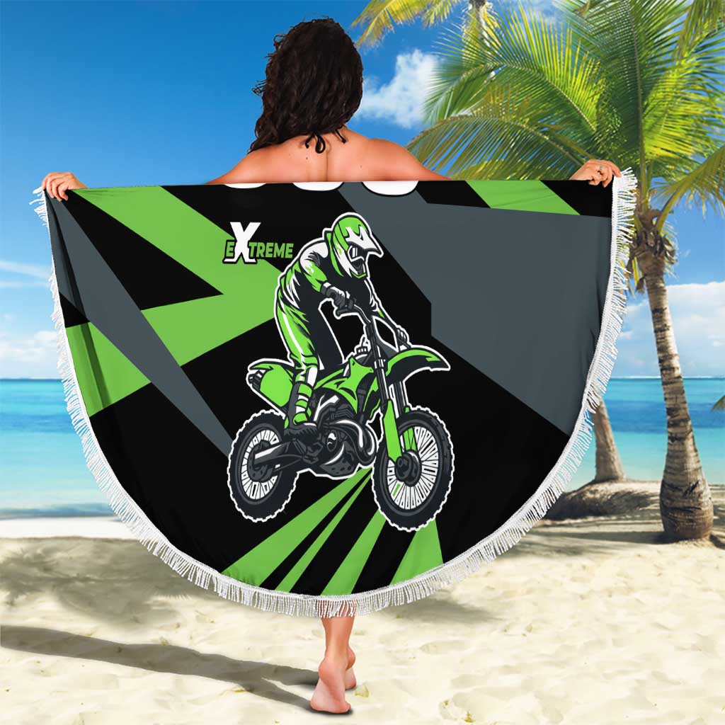 Custom Green Extreme Motocross Beach Blanket Dirt Bike Rider Design - Wonder Print Shop