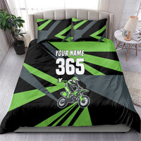 Custom Green Extreme Motocross Bedding Set Dirt Bike Rider Design - Wonder Print Shop