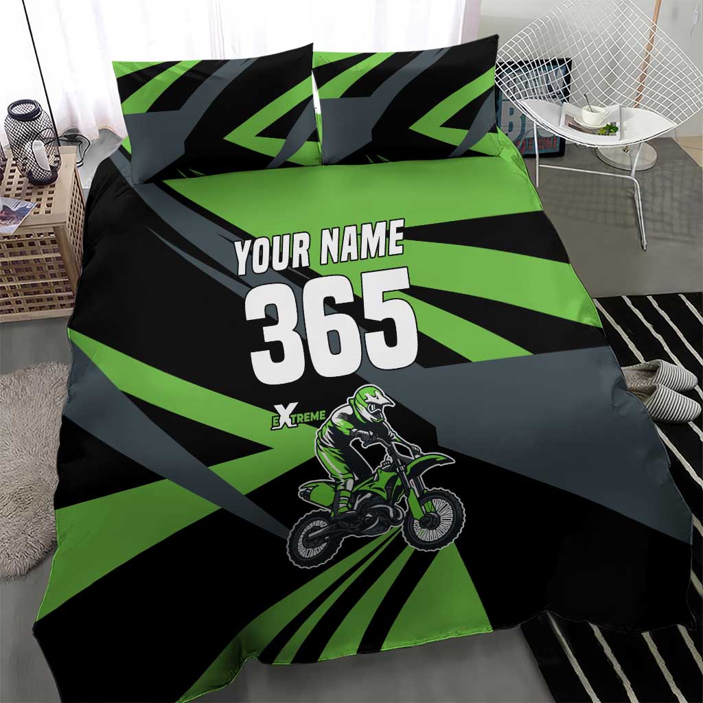 Custom Green Extreme Motocross Bedding Set Dirt Bike Rider Design - Wonder Print Shop