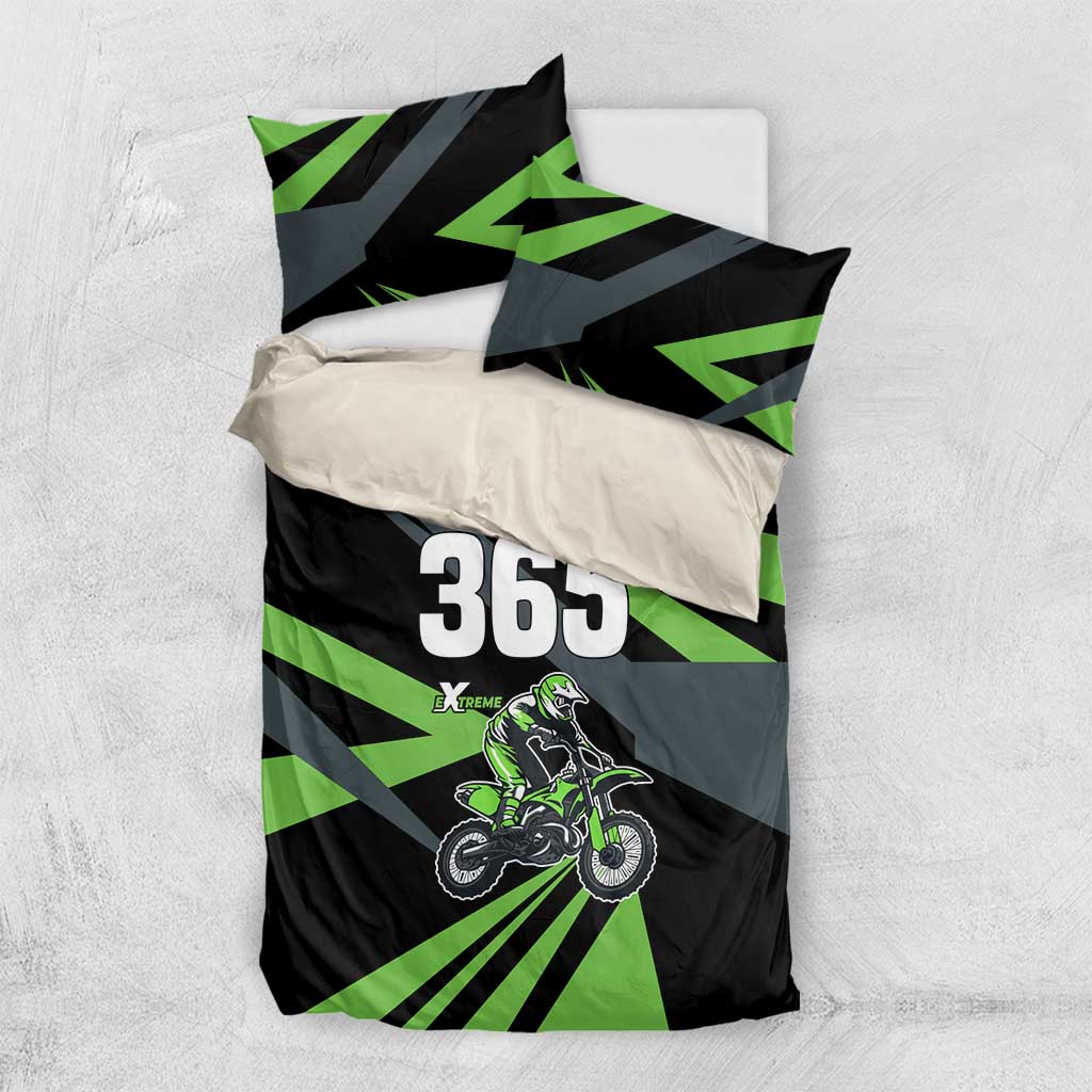 Custom Green Extreme Motocross Bedding Set Dirt Bike Rider Design - Wonder Print Shop