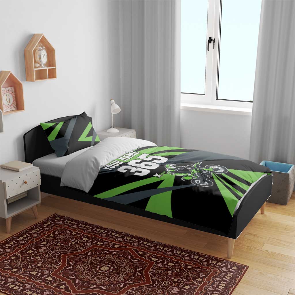 Custom Green Extreme Motocross Bedding Set Dirt Bike Rider Design - Wonder Print Shop