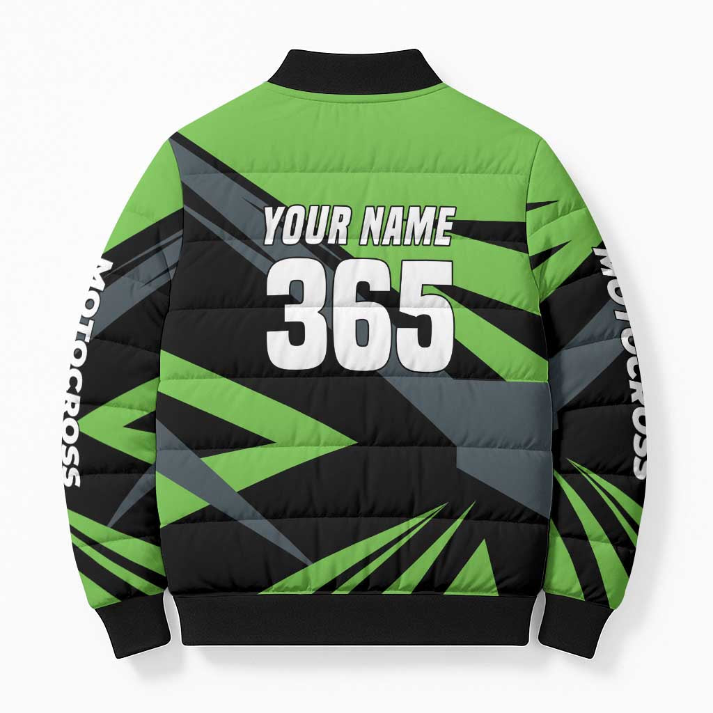 Custom Green Extreme Motocross Bomber Puffer Jacket Dirt Bike Rider Design - Wonder Print Shop