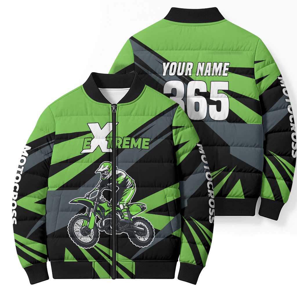 Custom Green Extreme Motocross Bomber Puffer Jacket Dirt Bike Rider Design - Wonder Print Shop