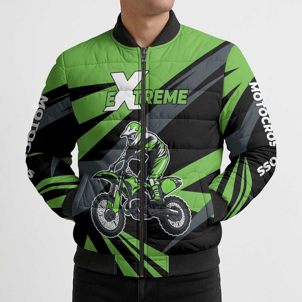 Custom Green Extreme Motocross Bomber Puffer Jacket Dirt Bike Rider Design - Wonder Print Shop