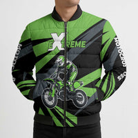 Custom Green Extreme Motocross Bomber Puffer Jacket Dirt Bike Rider Design - Wonder Print Shop