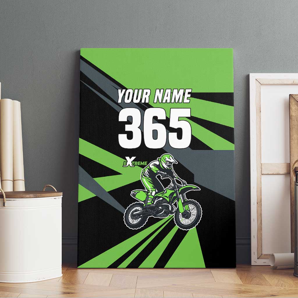 Custom Green Extreme Motocross Canvas Wall Art Dirt Bike Rider Design - Wonder Print Shop