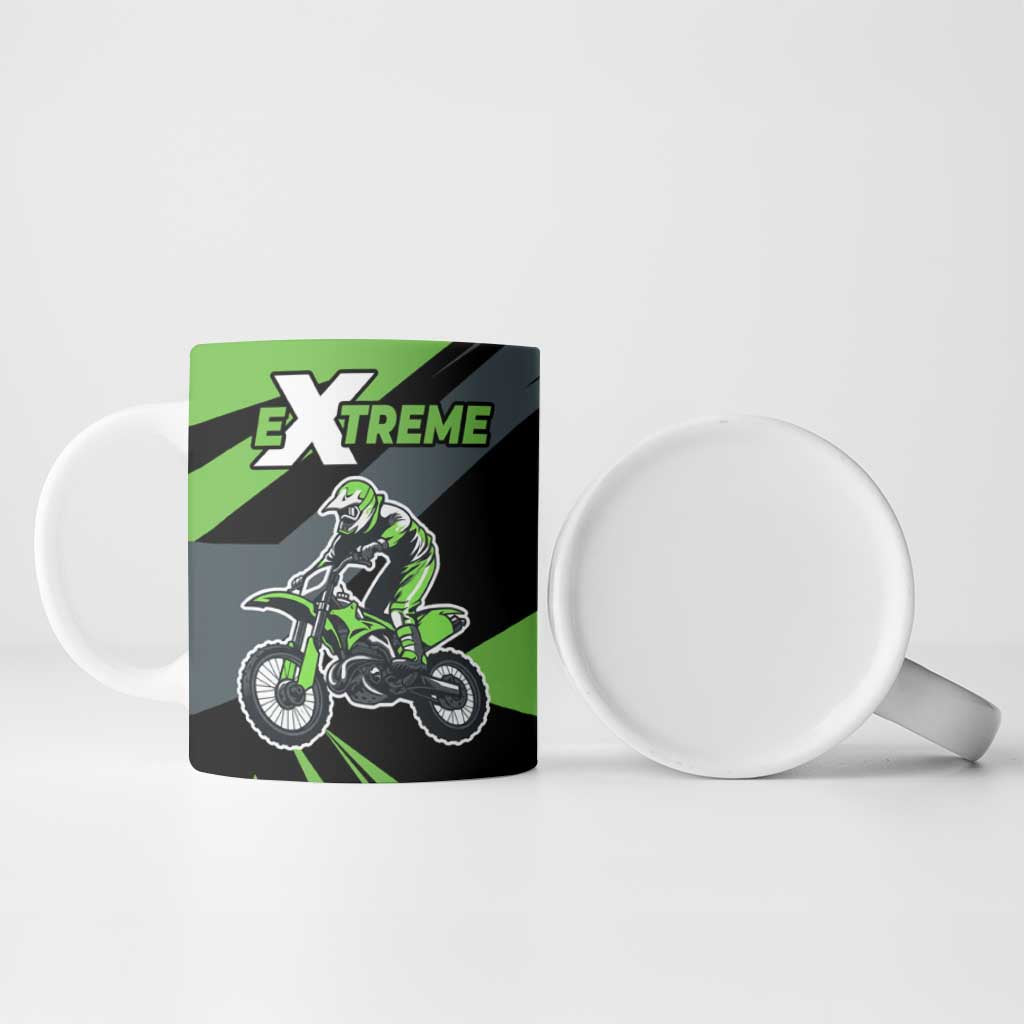 Custom Green Extreme Motocross Ceramic Mug Dirt Bike Rider Design - Wonder Print Shop
