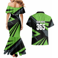 Custom Green Extreme Motocross Couples Matching Mermaid Dress and Hawaiian Shirt Dirt Bike Rider Design - Wonder Print Shop
