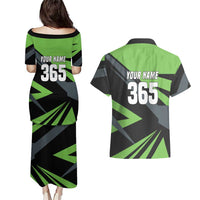 Custom Green Extreme Motocross Couples Matching Puletasi and Hawaiian Shirt Dirt Bike Rider Design - Wonder Print Shop