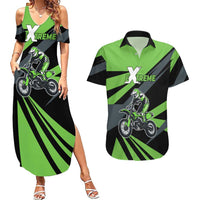 Custom Green Extreme Motocross Couples Matching Summer Maxi Dress and Hawaiian Shirt Dirt Bike Rider Design - Wonder Print Shop