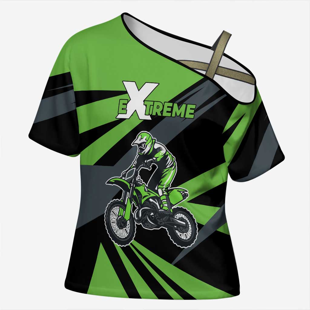 Custom Green Extreme Motocross Cross Shoulder Shirt Dirt Bike Rider Design - Wonder Print Shop