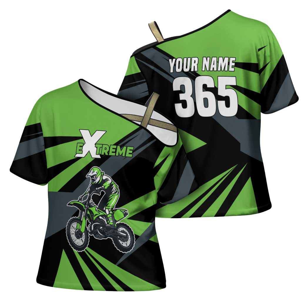 Custom Green Extreme Motocross Cross Shoulder Shirt Dirt Bike Rider Design - Wonder Print Shop